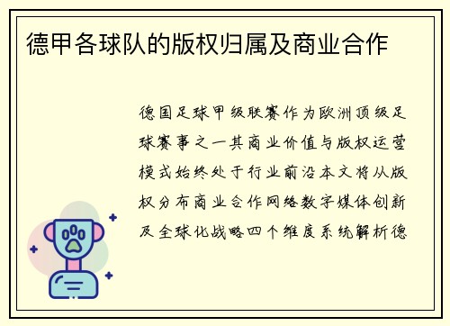 德甲各球队的版权归属及商业合作